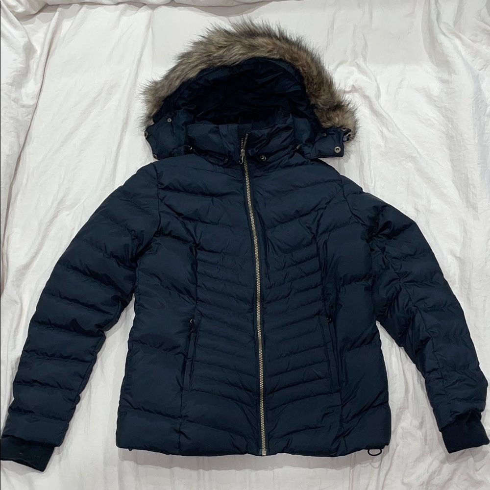 Natural Reflections Down Puff Coat with Faux Fur Trim Hood